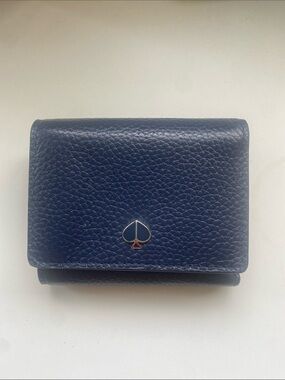 kate spade navy pebbled leather key & card holder with spade emblem